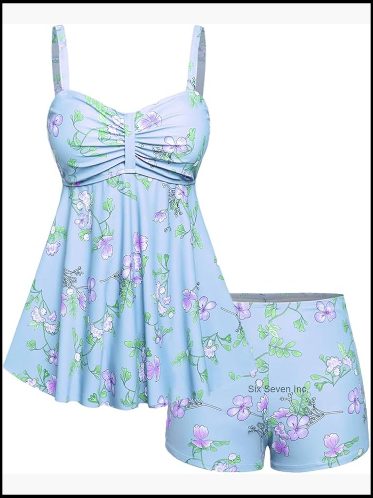 Plus Size Modest Tankini Swimsuit Two Piece With Boy Shorts